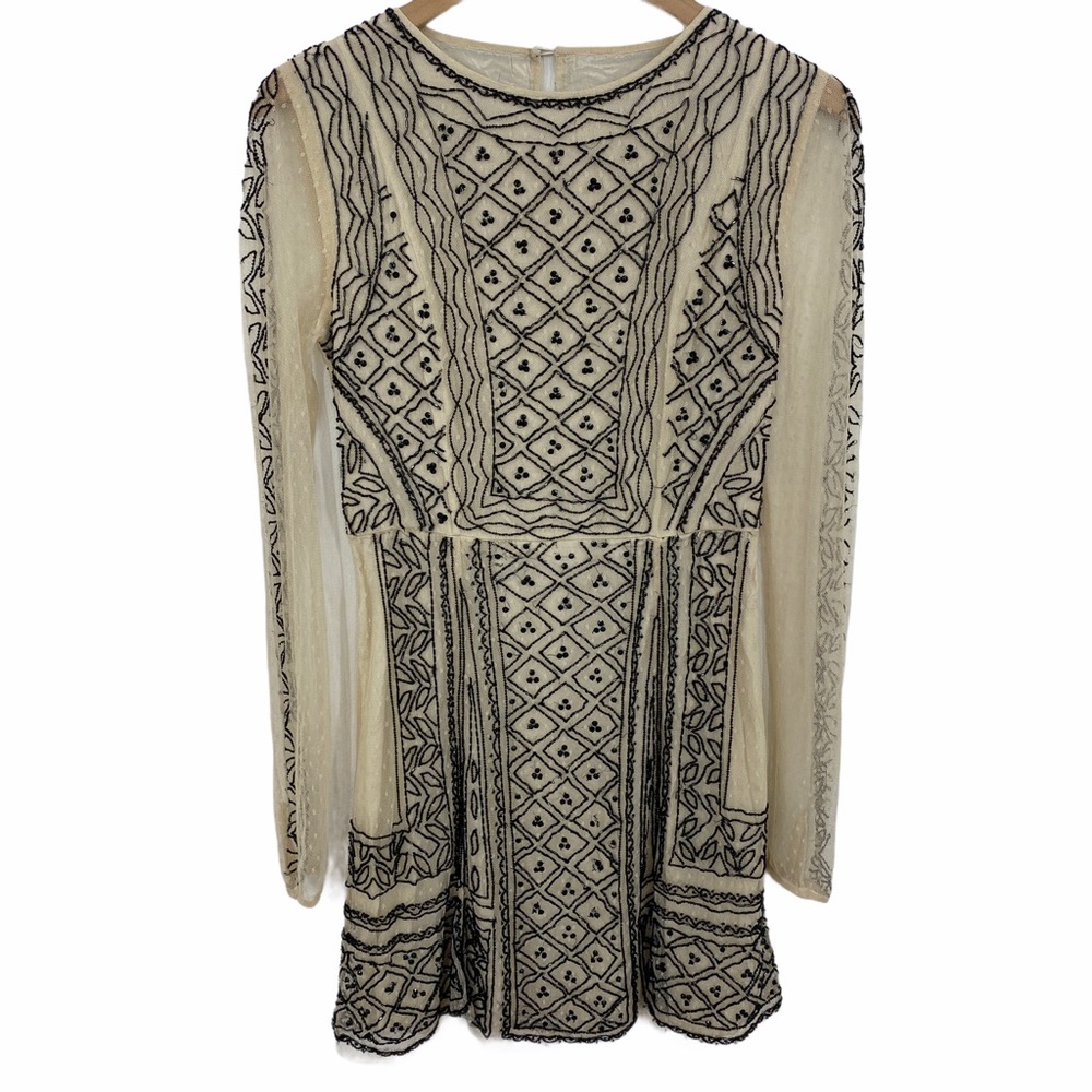 Ivory Mesh + Black Beaded Mini Dress